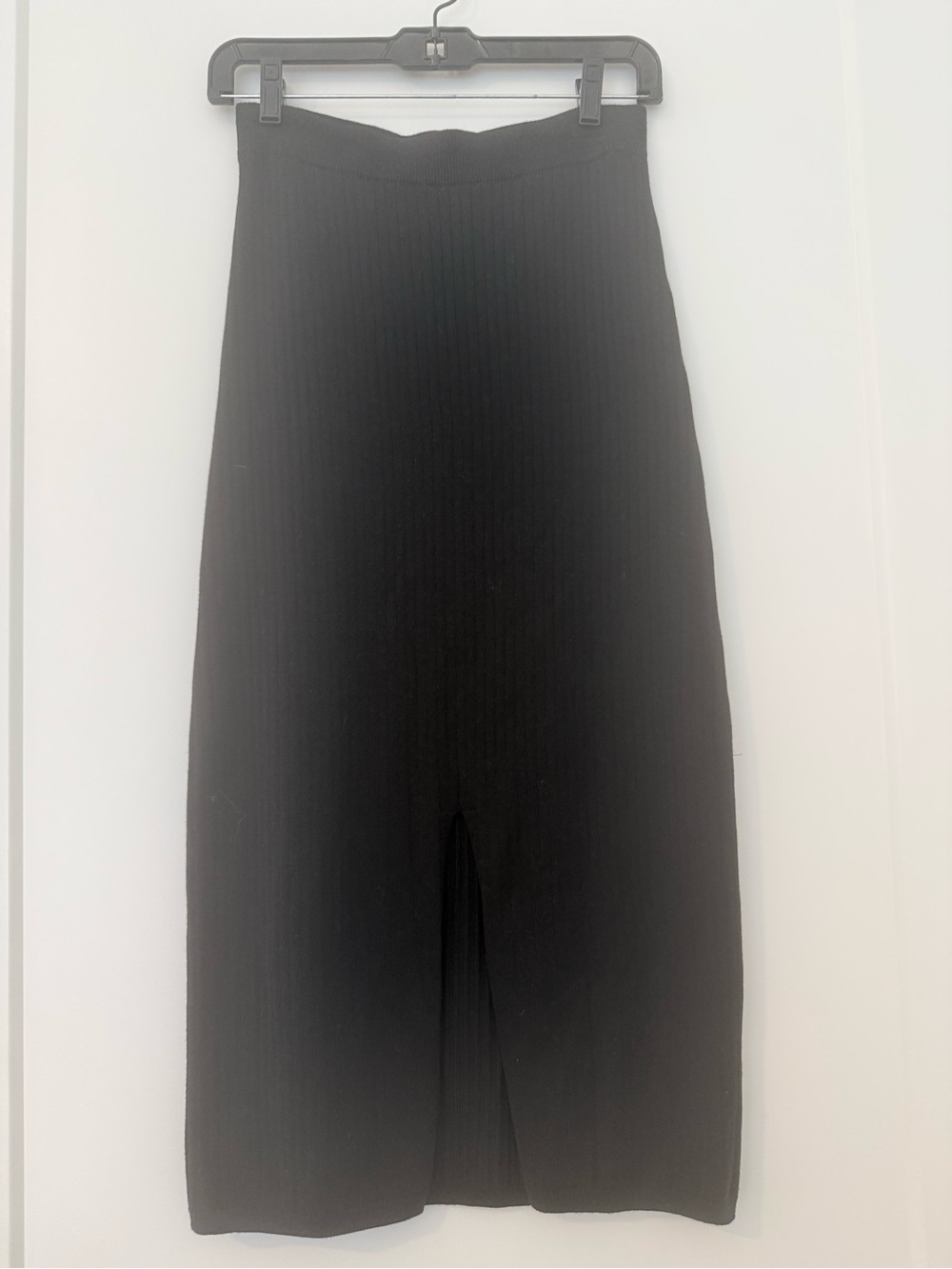 Free People Black Ribbed Midi Skirt with Center Front Slit